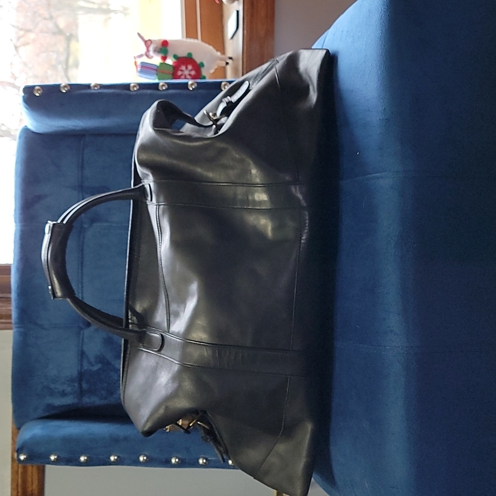 ML London black leather travel bag 19" x14" H locks added no key